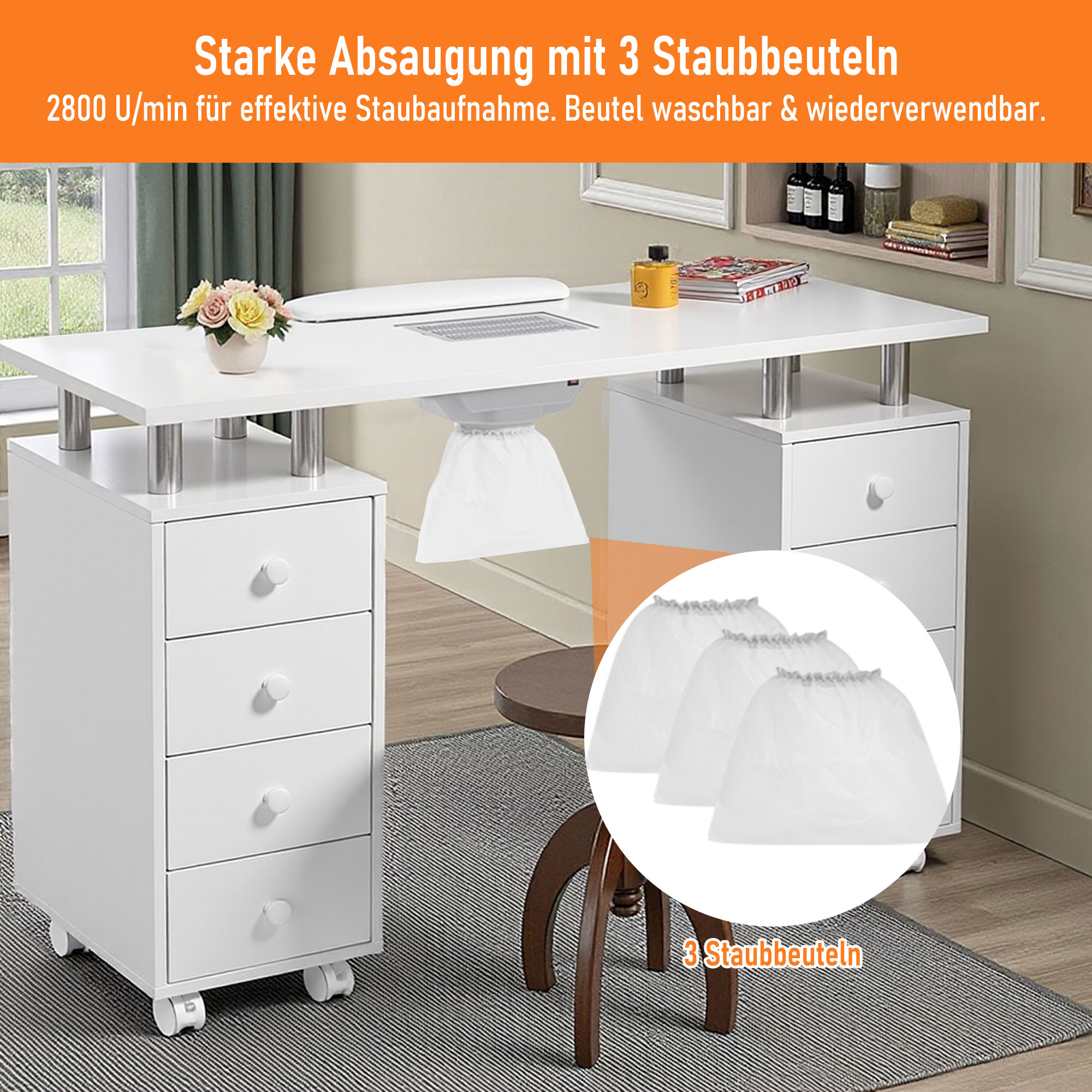 Manikürtisch mit Staubabsaugung-Acht Schubladen – Bild 5