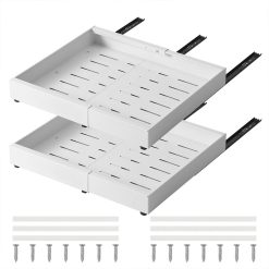 2er-Set Teleskopschublade ausziehbar Küchenschrank Organizer Weiß 32-52x42x6 cm