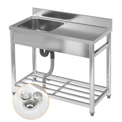 Freistehender Edelstahl-Spültisch mit linkem Becken Gewerbliches Waschbecken 50x100x90cm