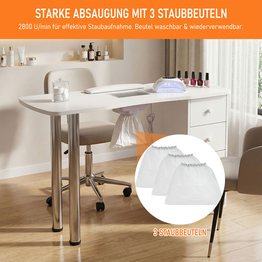 Manikürtisch mit Staubabsaugung Nageltisch 4 Schubladen weiß 47x120x80cm – Bild 5