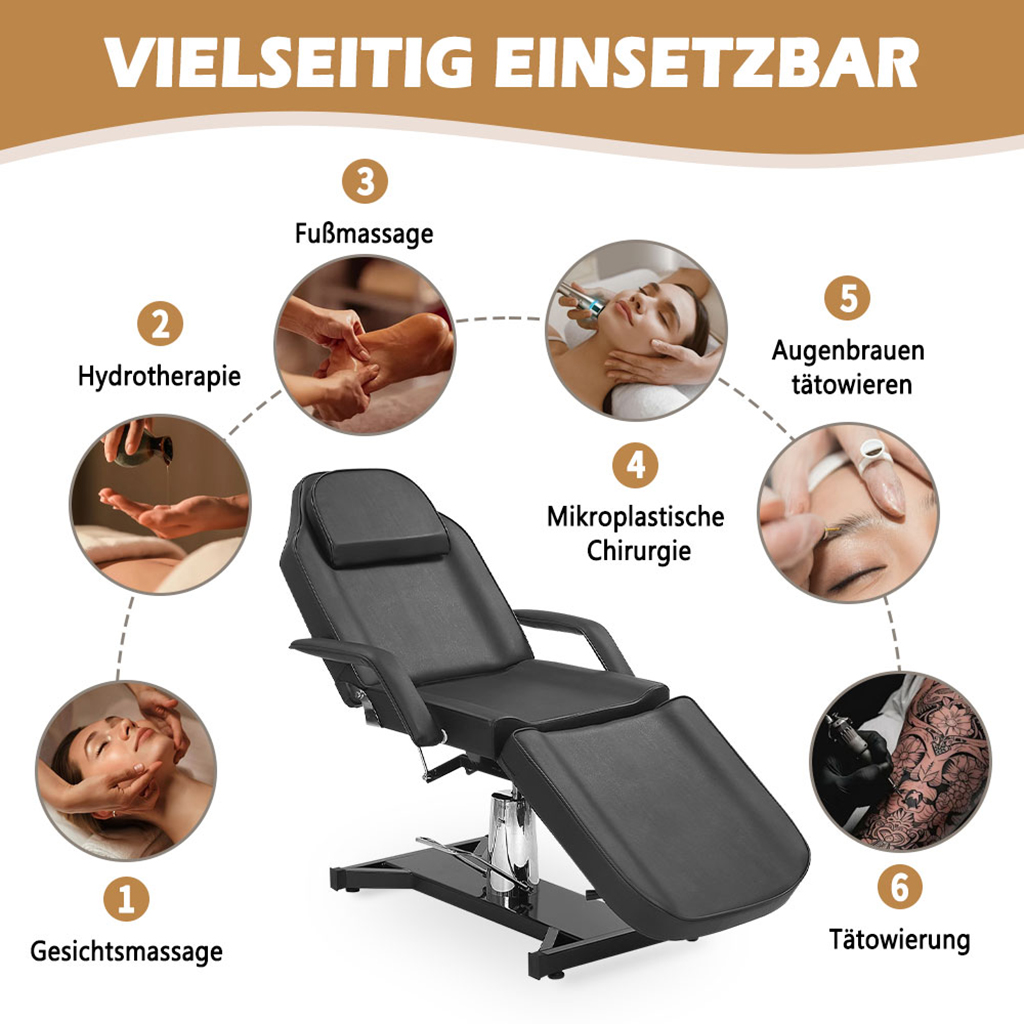 Massageliege hydraulisch verstellbar Massagetisch 3-fach klappbar schwarz 182x55x60cm – Bild 4