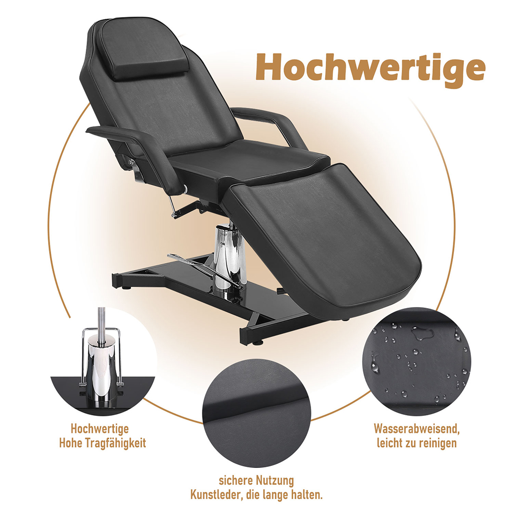 Massageliege hydraulisch verstellbar Massagetisch 3-fach klappbar schwarz 182x55x60cm – Bild 6