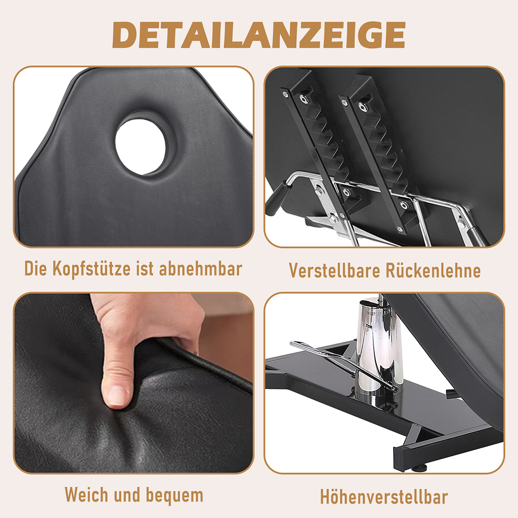 Massageliege hydraulisch verstellbar Massagetisch 3-fach klappbar schwarz 182x55x60cm – Bild 7