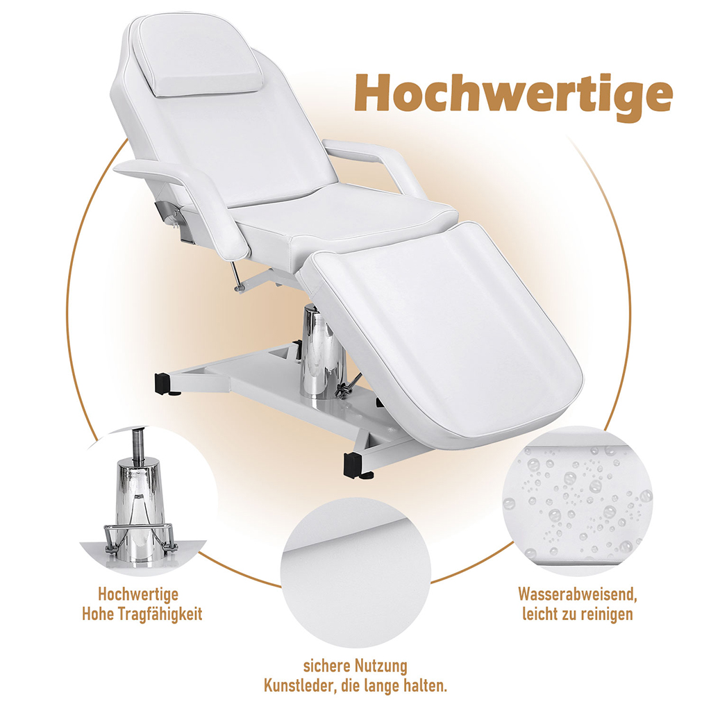 Massageliege hydraulisch verstellbar Massagetisch 3-fach klappbar weiß 182x55x60cm – Bild 5