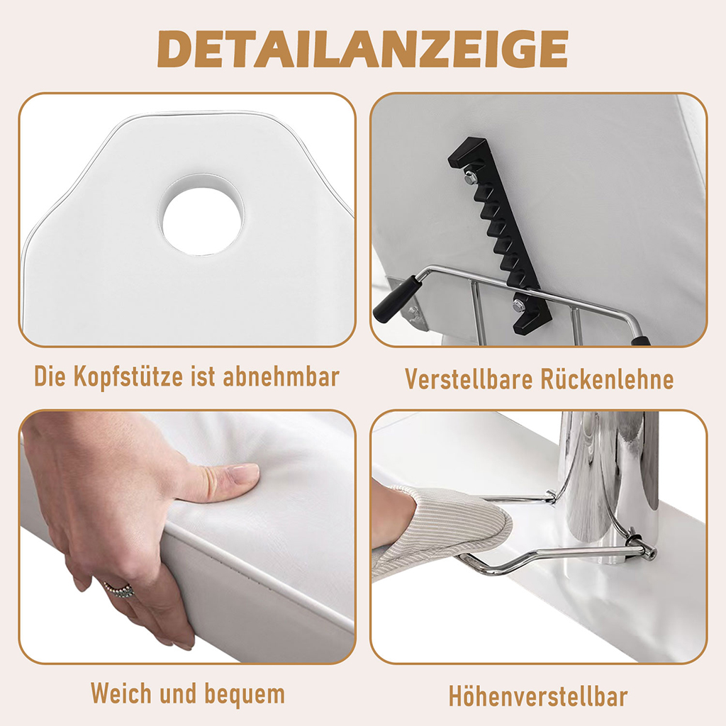 Massageliege hydraulisch verstellbar Massagetisch 3-fach klappbar weiß 182x55x60cm – Bild 6