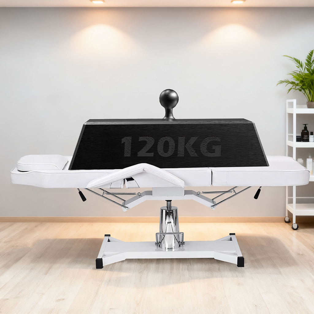 Massageliege hydraulisch verstellbar Massagetisch 3-fach klappbar weiß 182x55x60cm – Bild 8