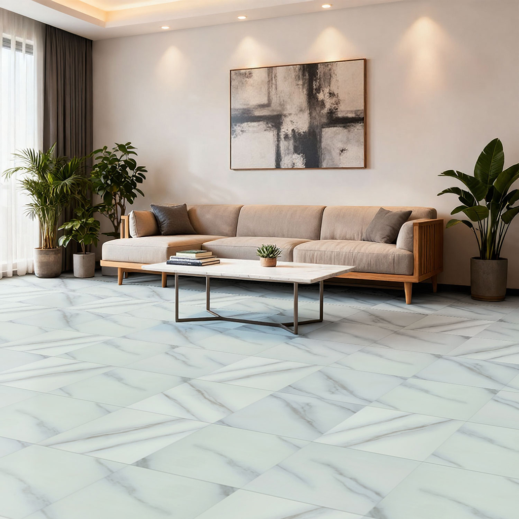 Quadratischer PVC Bodenbelag Selbstklebend Weißer Marmor Vinylboden 30x30cm 5m² 56 Stk – Bild 2