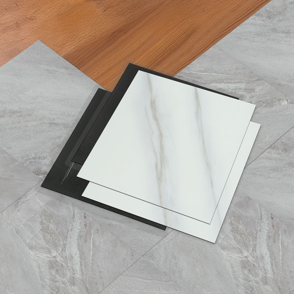 Quadratischer PVC Bodenbelag Selbstklebend Weißer Marmor Vinylboden 30x30cm 5m² 56 Stk – Bild 3