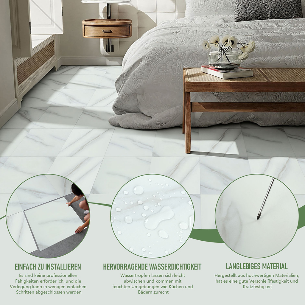 Quadratischer PVC Bodenbelag Selbstklebend Weißer Marmor Vinylboden 30x30cm 5m² 56 Stk – Bild 4