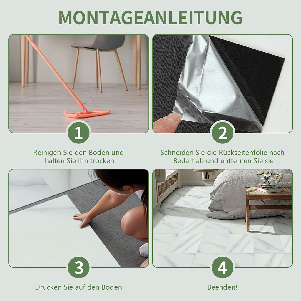 Quadratischer PVC Bodenbelag Selbstklebend Weißer Marmor Vinylboden 30x30cm 5m² 56 Stk – Bild 5