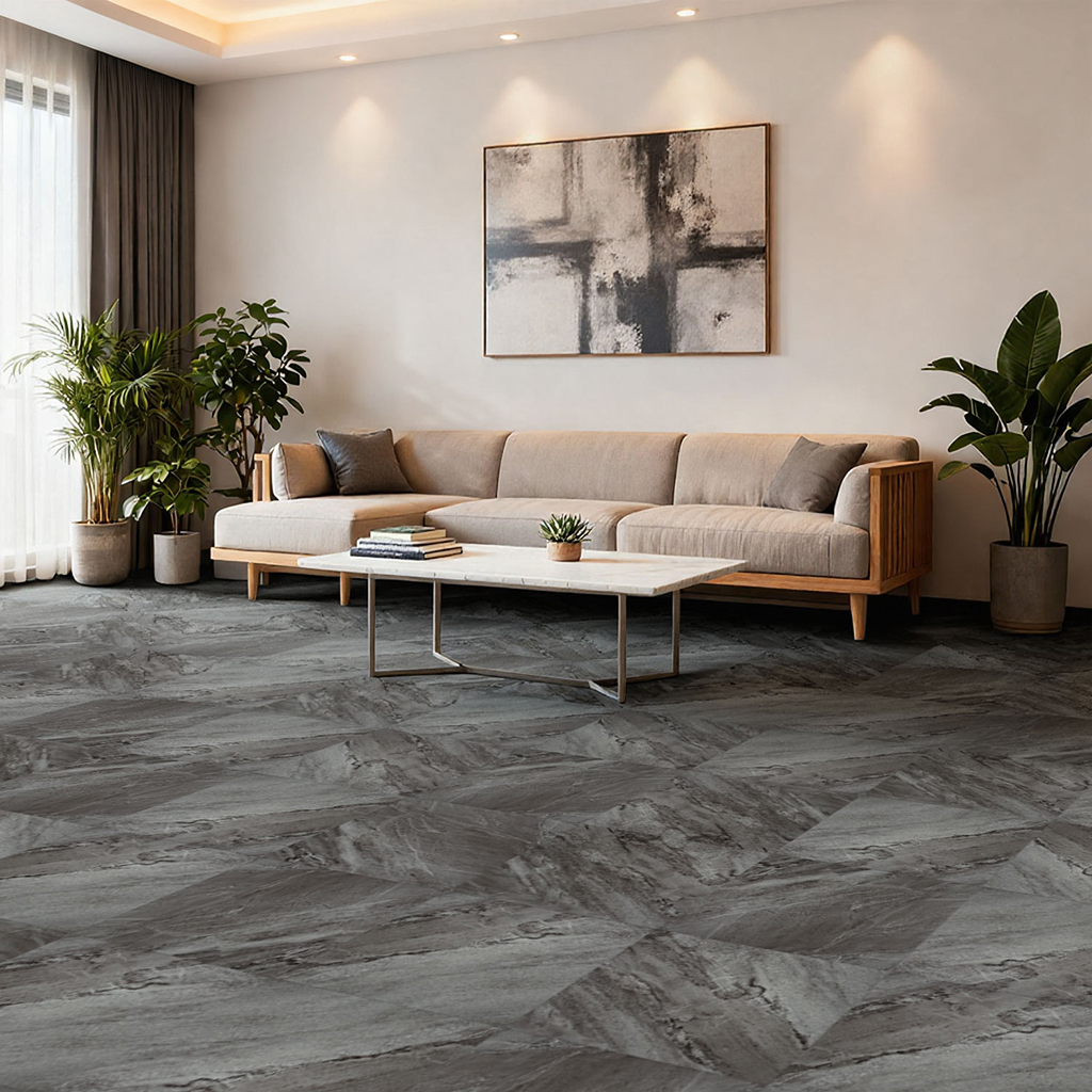 Quadratischer PVC Bodenbelag Selbstklebend Schwarzer Marmor Vinylboden 30x30cm 5m² 56 Stk – Bild 2