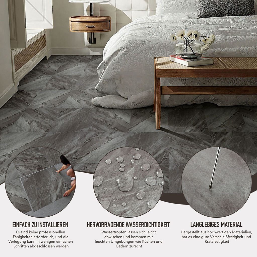Quadratischer PVC Bodenbelag Selbstklebend Schwarzer Marmor Vinylboden 30x30cm 5m² 56 Stk – Bild 3