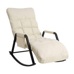 PU Relaxliege Schaukelstuhl mit Seitliche Tasche Creme 150x62x104cm
