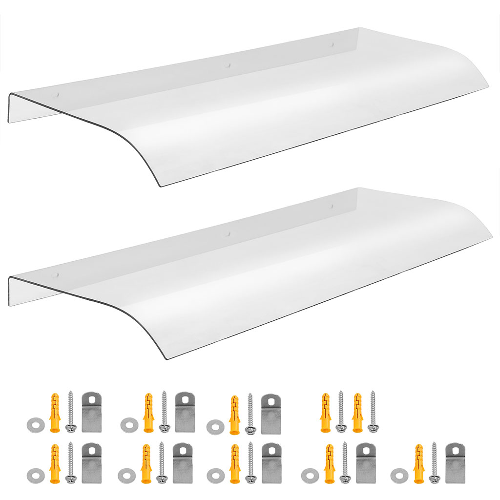 2er-Set Vordach Haustür transparent Polycarbonat Überdachung 100x33,6x5,5 cm