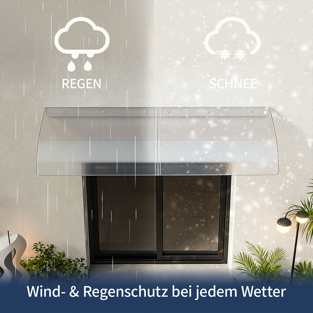 2er-Set Vordach Haustür transparent Polycarbonat Überdachung 100x33,6x5,5 cm – Bild 4
