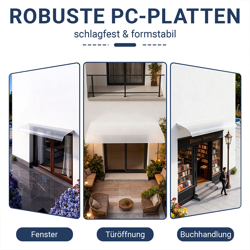 Vordach Haustür Matt Polycarbonat Überdachung Wandmontage 80x44x5,2 cm – Bild 5