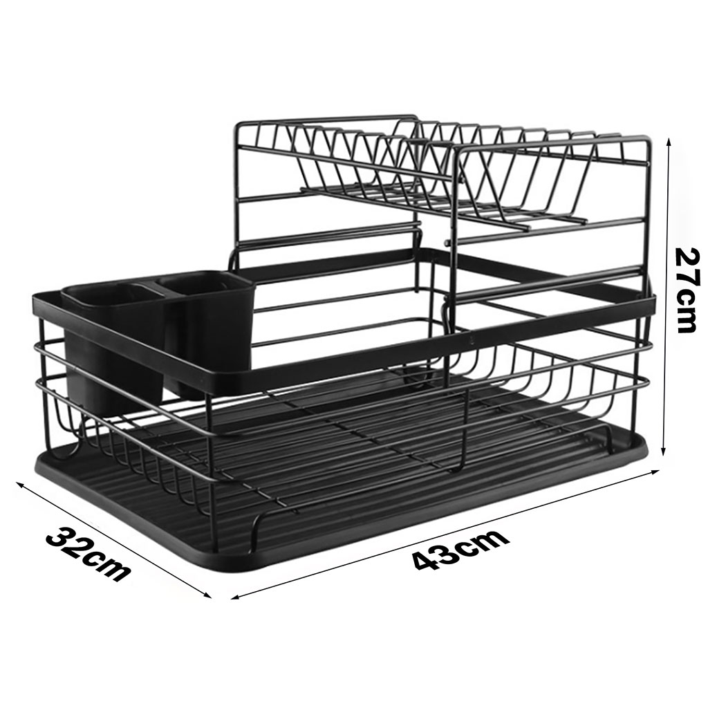 Abtropfgestell doppelstöckig Kompakter Geschirrabtropfer mit Besteckhalter 43x32x27cm – Bild 5