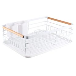 Abtropfgestell mit Besteckhalter Kompakter Geschirrabtropfer weiß 43x30.5x14cm