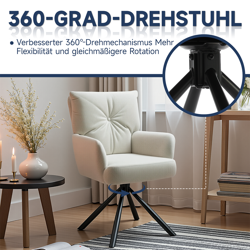 Esszimmerstühle 360° drehbar mit Armlehnen Küchenstuhl weiß 49x53x94cm – Bild 6