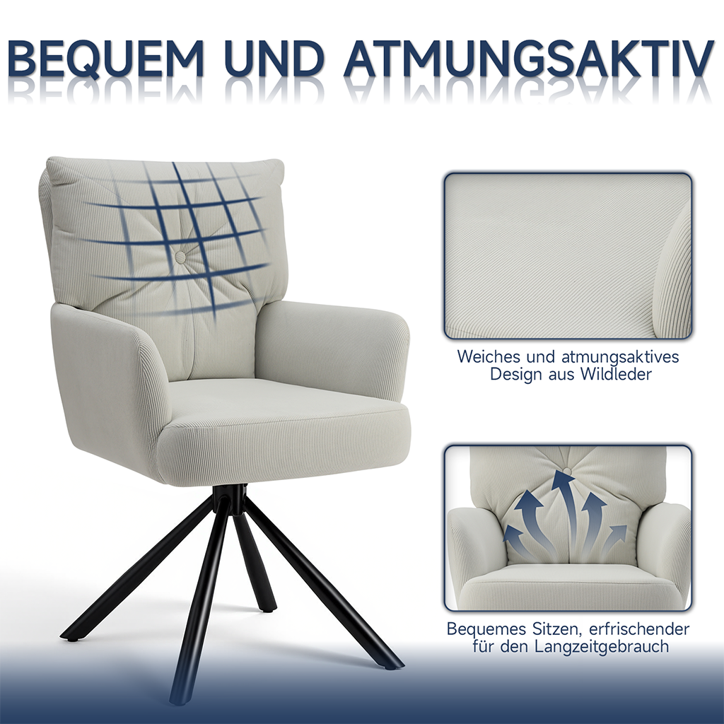 Esszimmerstühle 360° drehbar mit Armlehnen Küchenstuhl weiß 49x53x94cm – Bild 3