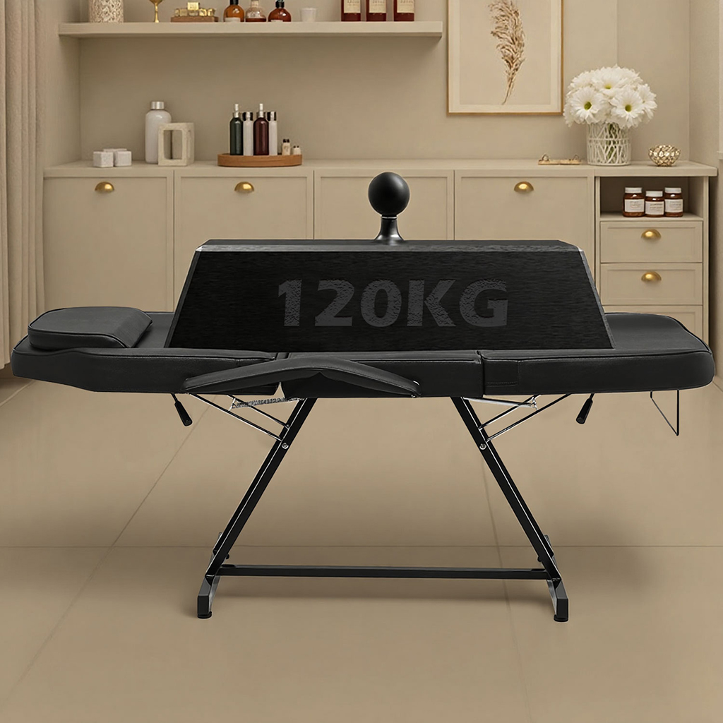 Massageliege 3-fach klappbar Massagetisch mit Hocker schwarz 182x55x74cm – Bild 6