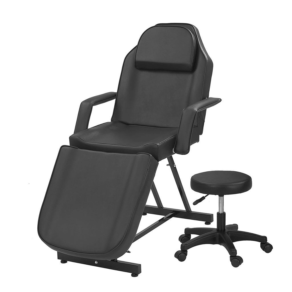 Massageliege 3-fach klappbar Massagetisch mit Hocker schwarz 182x55x74cm