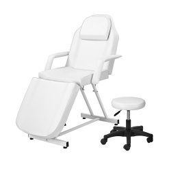 Massageliege 3-fach klappbar Massagetisch mit Hocker weiß 182x55x74cm