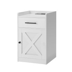 Nachttisch mit Schublade u. Fach Beistelltisch mit Steckdose weiß 40x40x64cm