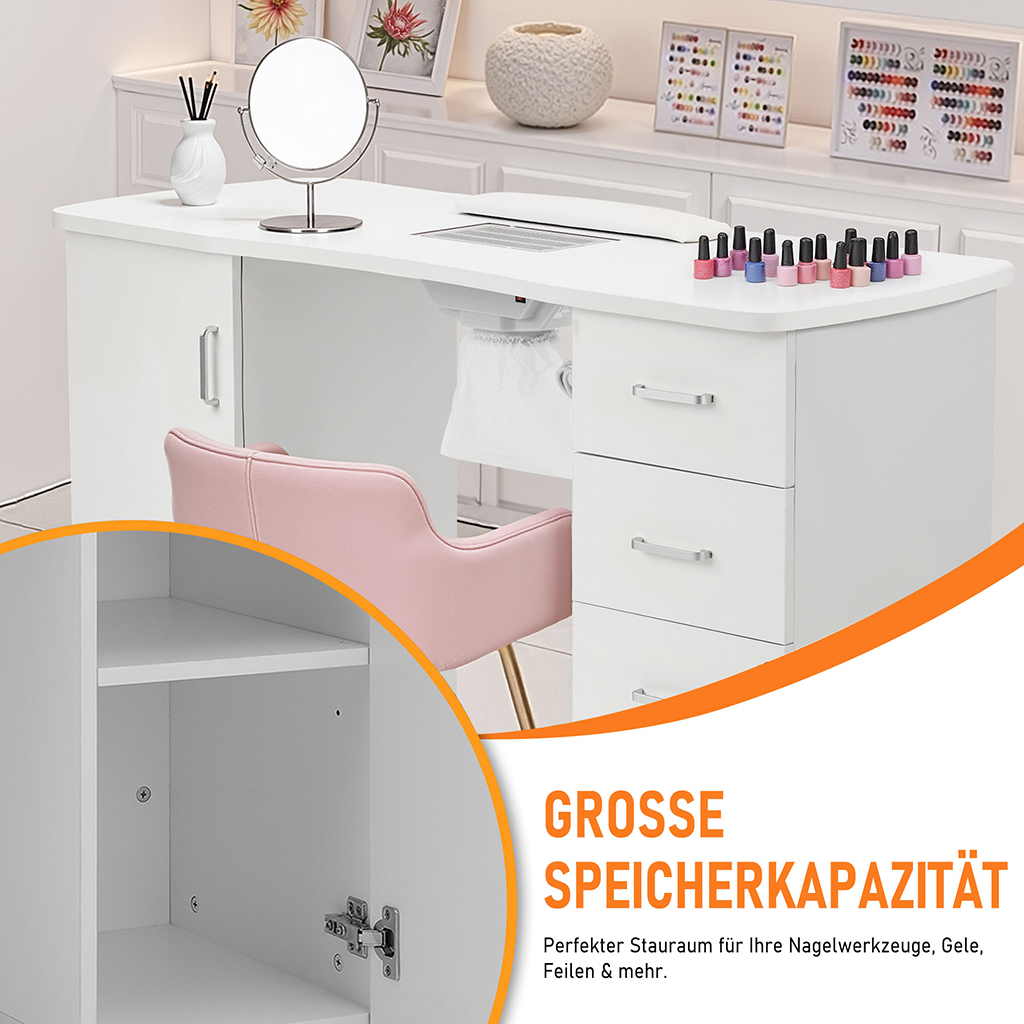 Manikürtisch Schrank 2 Ebenen Nageltisch 4 Schubladen weiß 47.5x120x82cm