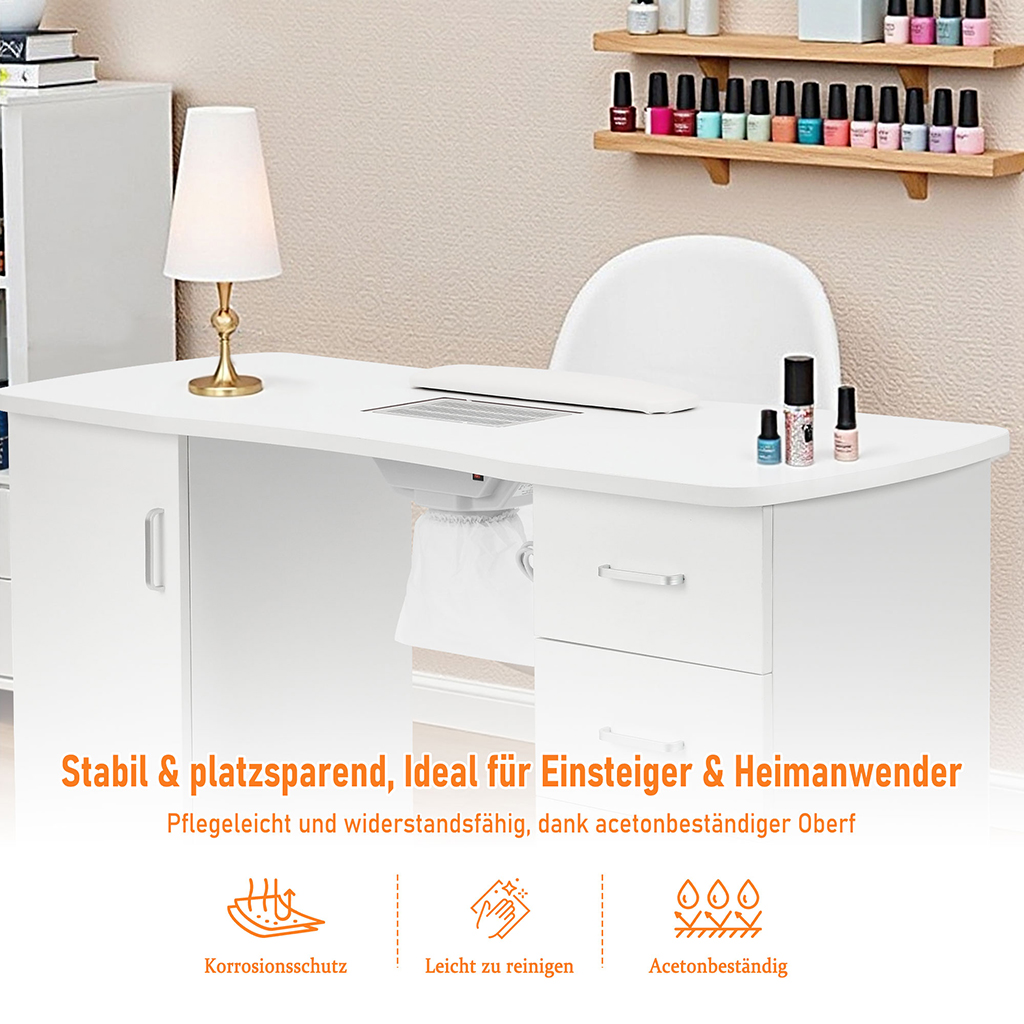 Manikürtisch Schrank 2 Ebenen Nageltisch 4 Schubladen weiß 47.5x120x82cm – Bild 3