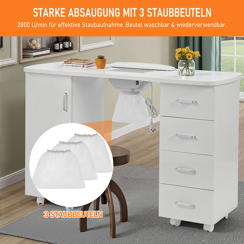 Manikürtisch Schrank 2 Ebenen Nageltisch 4 Schubladen weiß 47.5x120x82cm