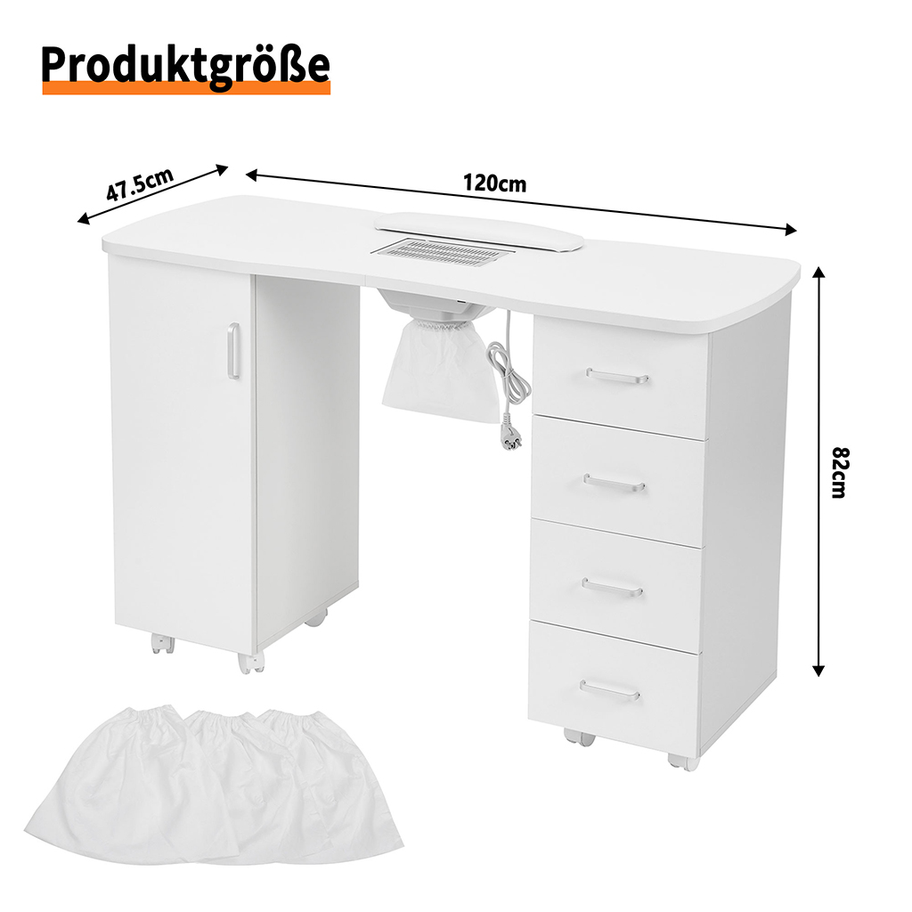 Manikürtisch Schrank 2 Ebenen Nageltisch 4 Schubladen weiß 47.5x120x82cm
