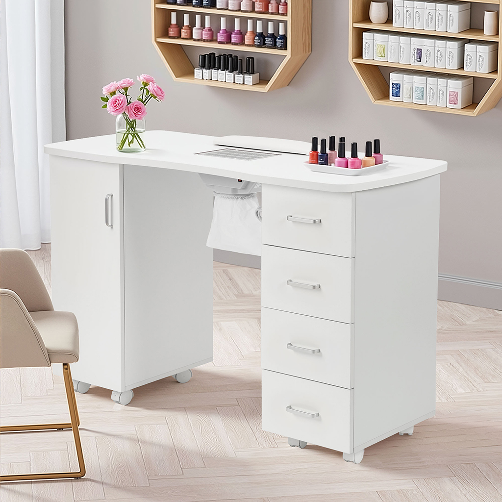 Manikürtisch Schrank 2 Ebenen Nageltisch 4 Schubladen weiß 47.5x120x82cm